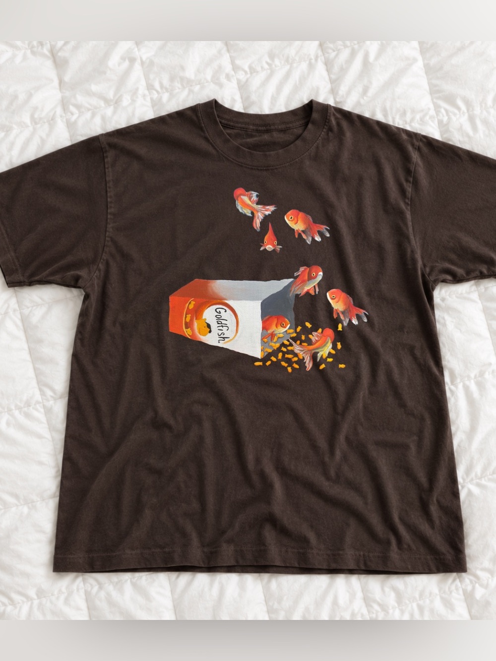 Vintage Goldfish Graphic T-Shirt - Dark Brown Gift For Women’s